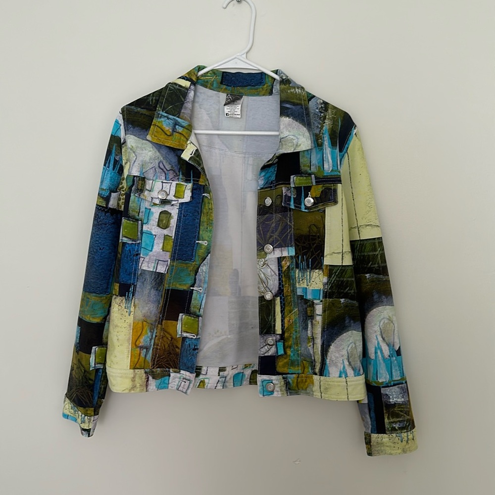 Funky blue & green abstract art lightweight jacket